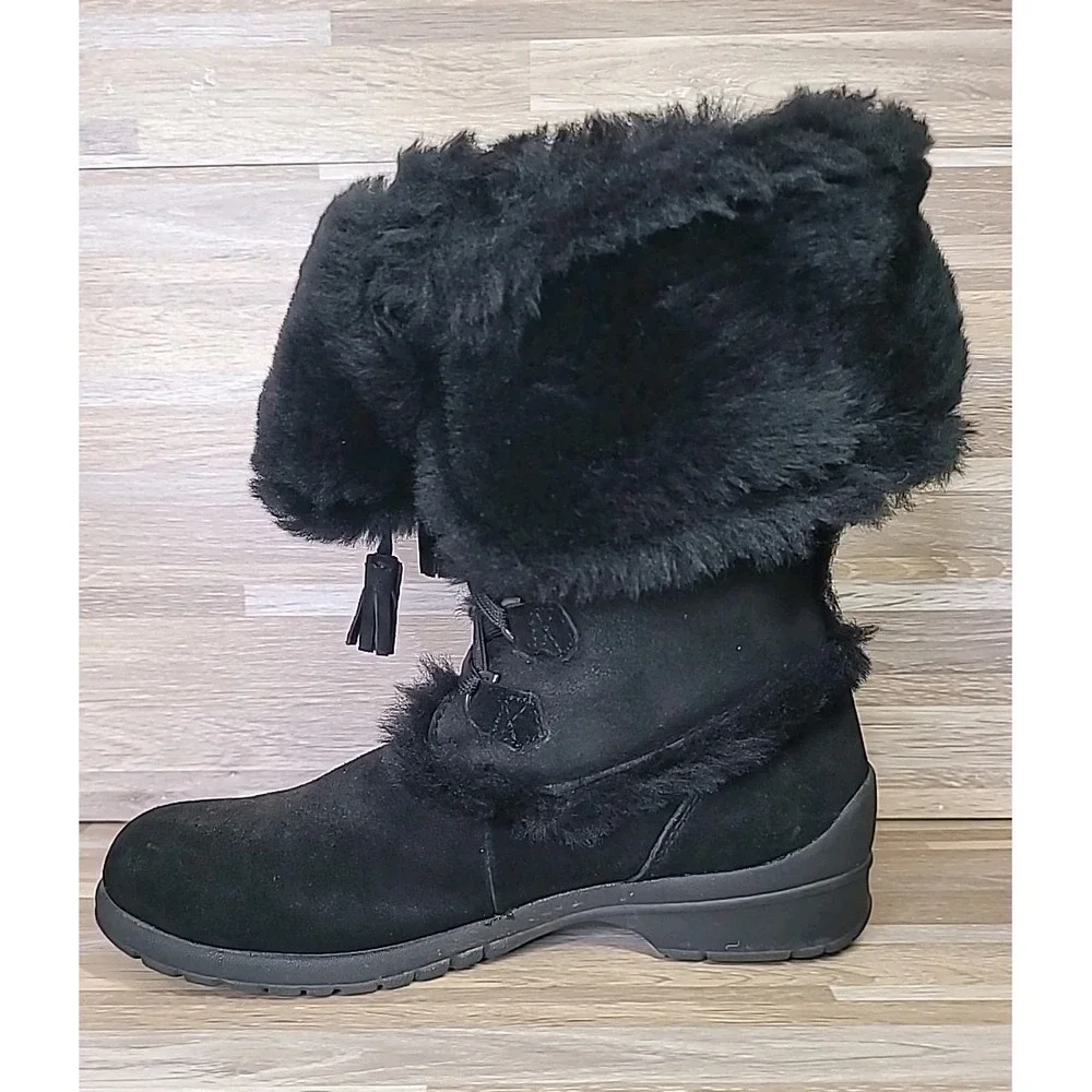 Bass‎ Stephanie 2012 Black Suede & Faux Fur Lined Size 9.5 Snow Winter Boots EUC